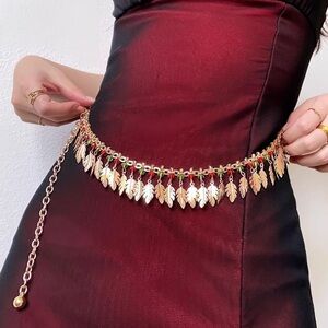 Gold Red Green Feather Leafs bohemian western metal waist body chain belt